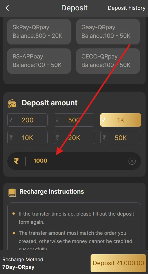 Enter the amount to deposit